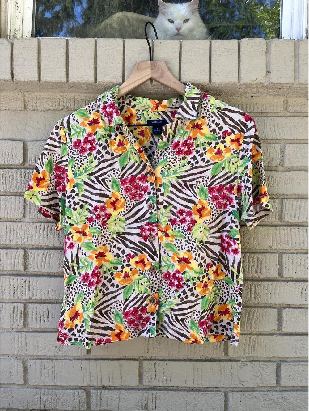 Westbound Hawaiian Floral Animal Print Blouse Size Woman's 8 M Medium Vacation